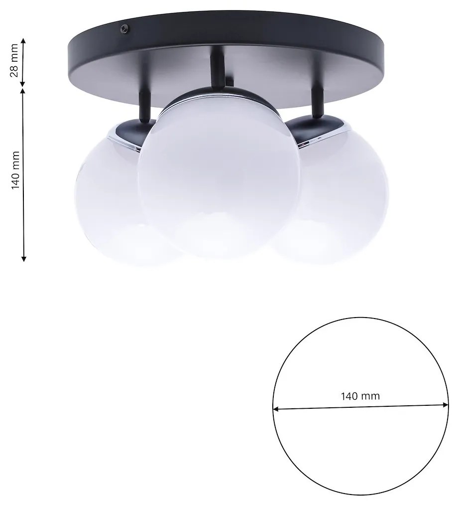 Stropné svietidlo Sfera, 3x biele sklenené tienidlo, b/ch, o