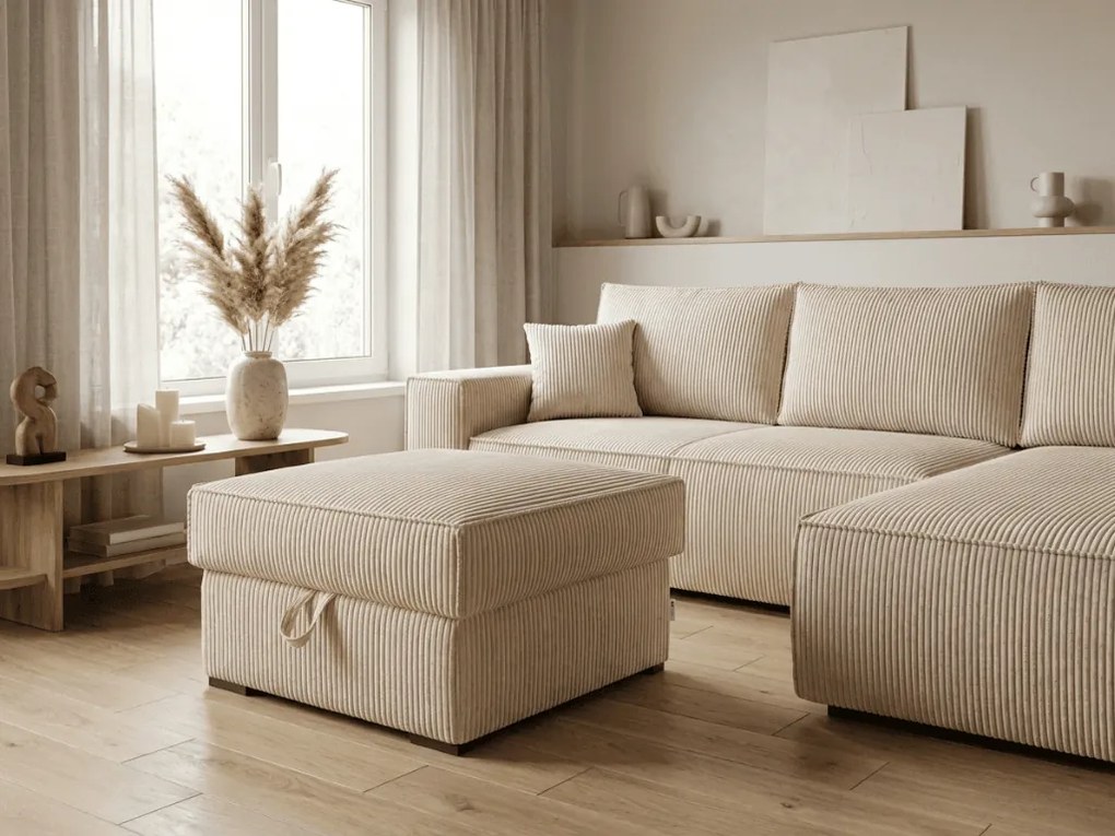 Krémový taburet SMART COSARO s úložným priestorom 65x65 cm