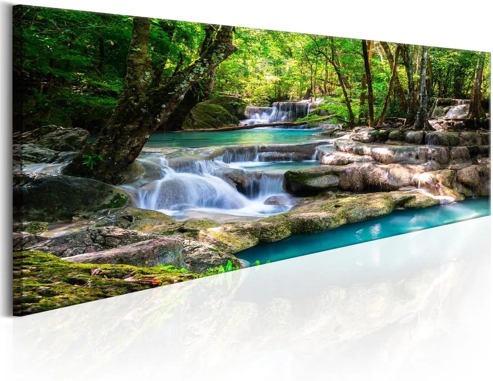 Obraz na plátne Bimago - Nature: Forest Waterfall 150x50 cm