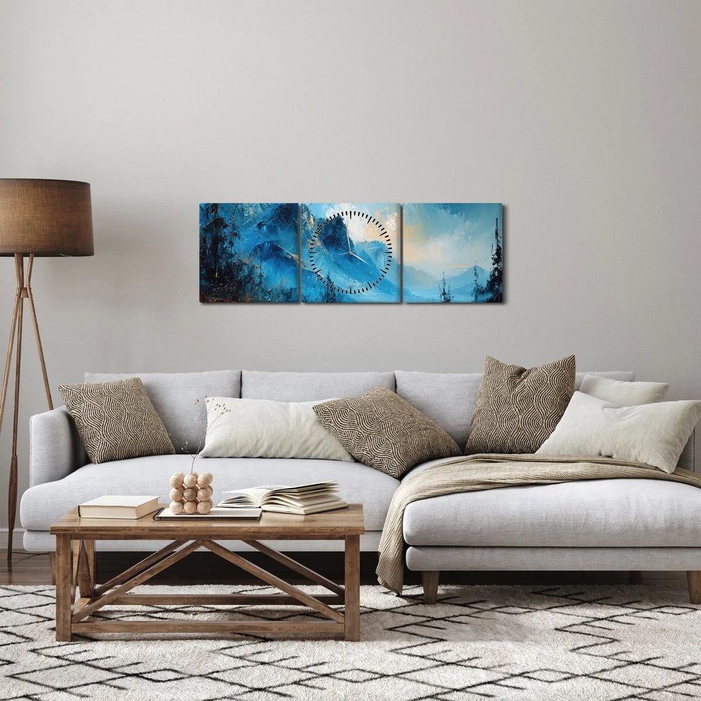 Obraz - Maľba hôr (s hodinami) (90x30 cm)