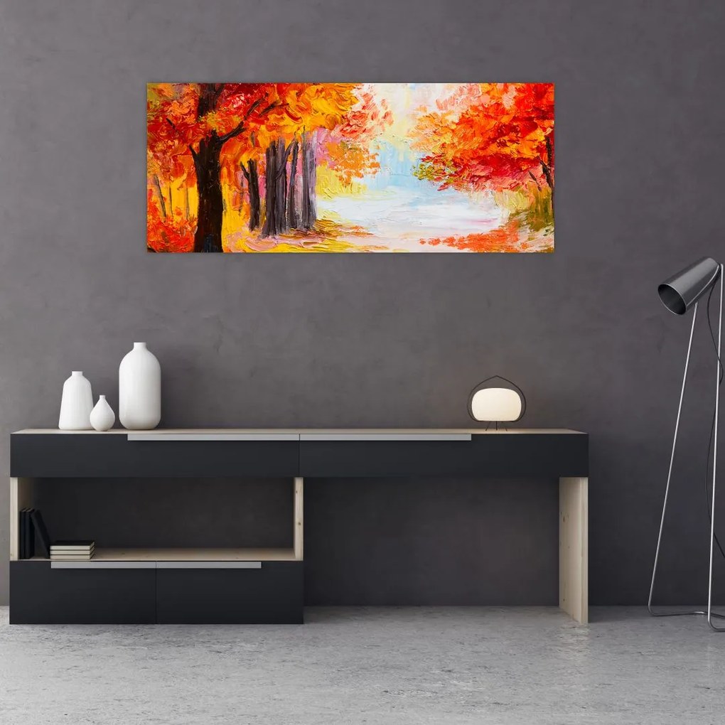 Obraz - Olejomaľba, farebná jeseň (120x50 cm)