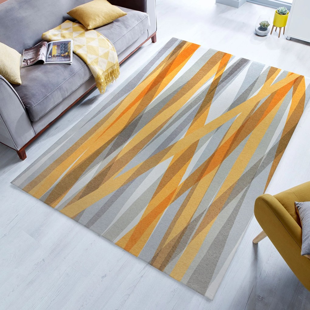 Flair Rugs 170x240 cm Kusový koberec Match Isabella Stripe Grey/Ochre, žltá, chodba / predsieň