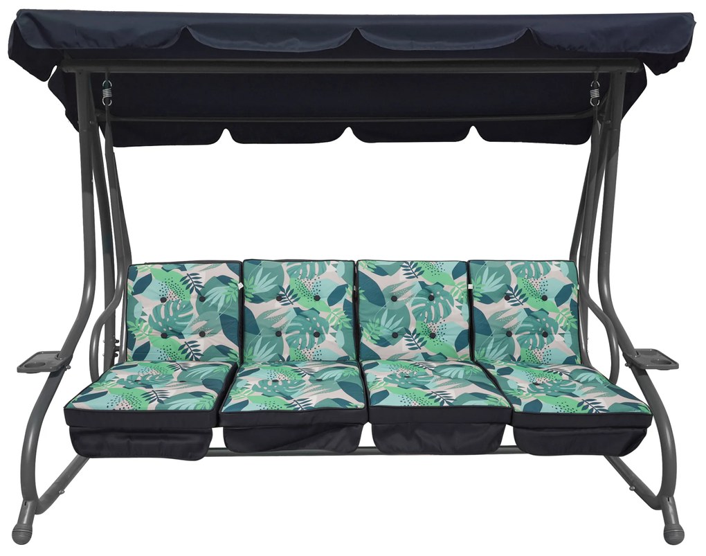 Záhradná hojdačka so sklopným sedadlom a nastaviteľnou strieškou, zelená so vzorom 8078.MONSTER