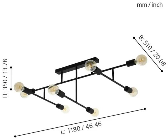 Eglo 98035 - Prisadený luster BELSIANA 8xE27/40W/230V čierna