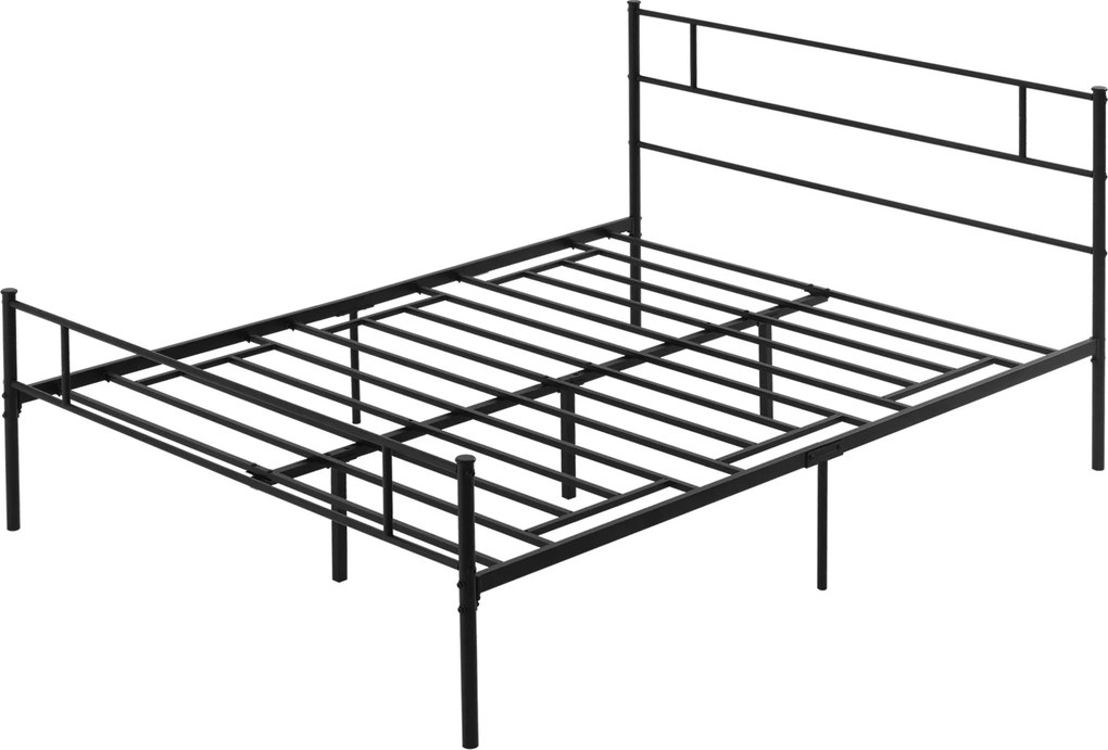 HOMCOM Dvojlôžkový Rám Posteľ 165x211x100cm z Ocele, Integrované Latovania, Priemyselný Štýl Hlavová a Nohová Časť, Čierna | Aosom