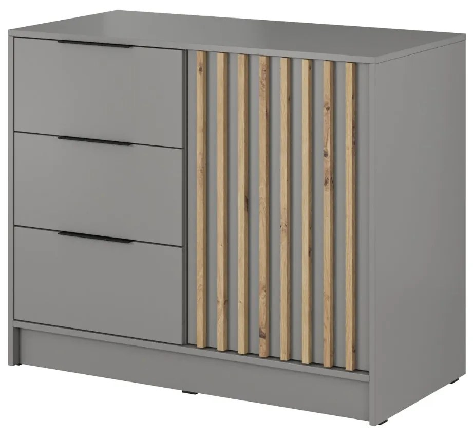 Nelly 2D komoda s lištami, dub artisan, šedá