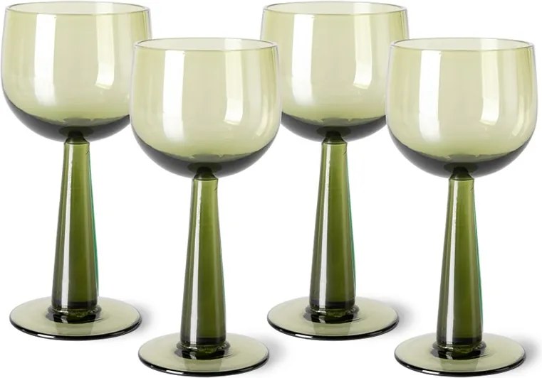 Set 4ks zelená olív poháre na víno na vysokej nohe The Emeralds - Ø 8*17cm/ 200ml
