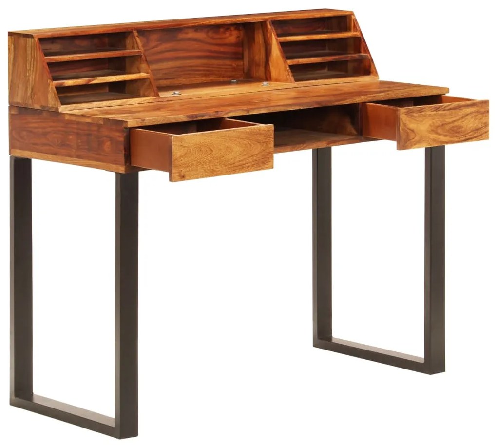 vidaXL Stôl 110x50x94 cm masívne sheeshamové drevo a oceľ