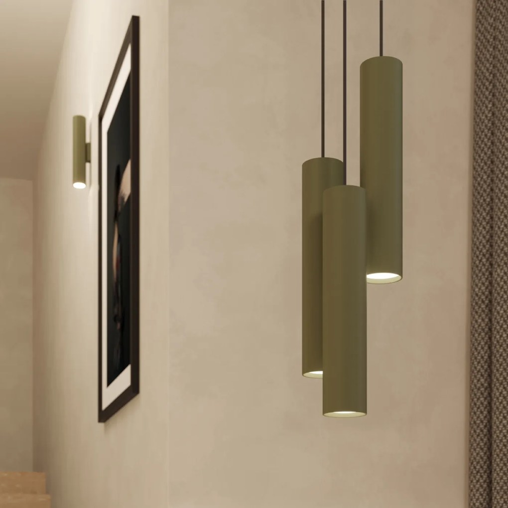 Závesné svietidlo Lagos, 3x olivové kovové tienidlo