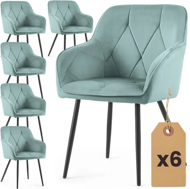 Sada šiestich jedálenských stoličiek DIAMANTE zamatové, tyrkysové / čierne nohy (6 ks)