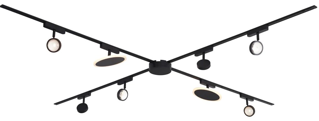 Koľajnicový systém svietidiel so 6 reflektormi a 2 stropnými svetlami, čierny, 1-fázový - Magnetic Lance Puk