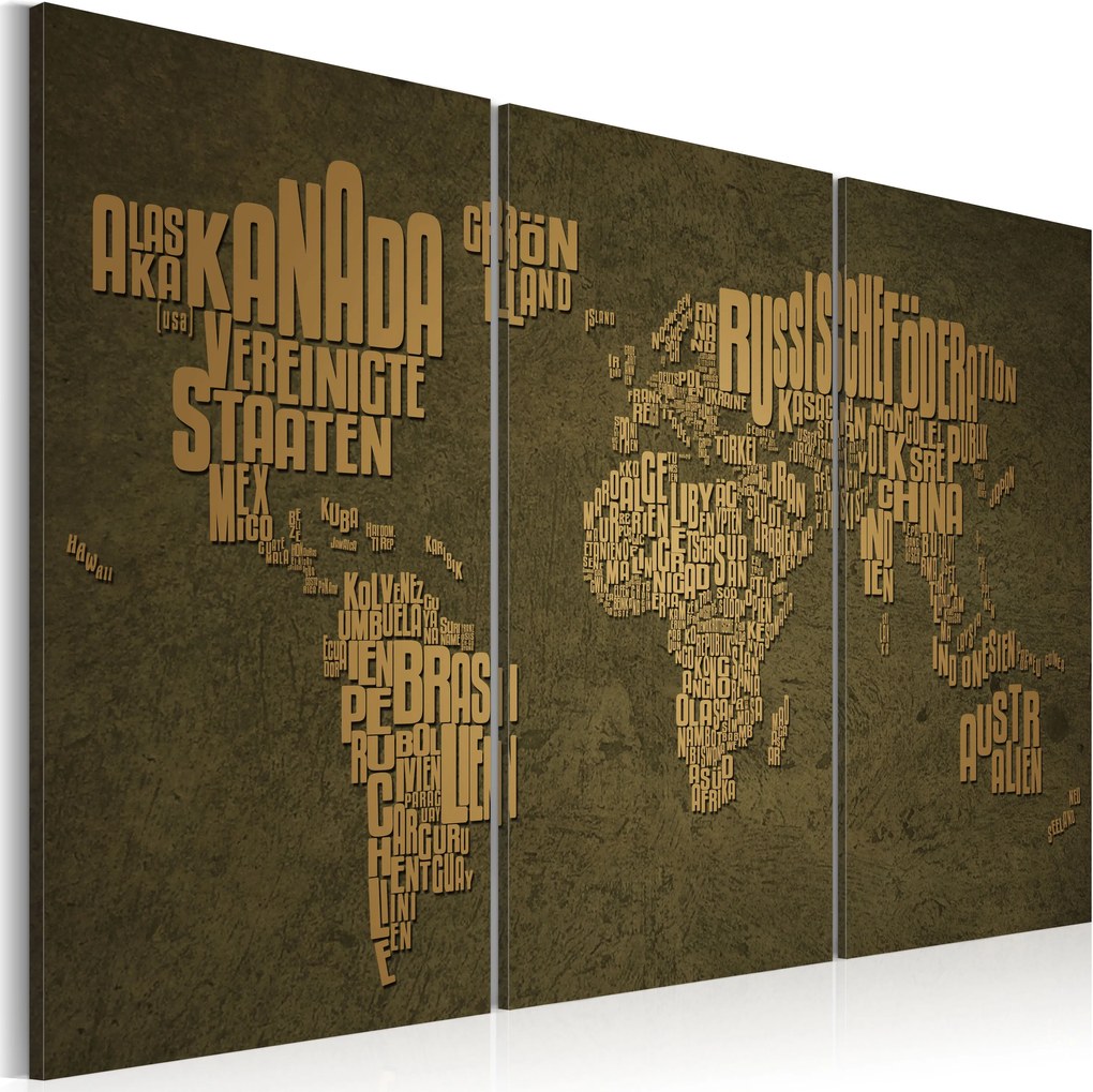 Obraz - The map of the World, German language:Beige continents - triptych 120x80