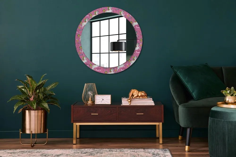 Okrúhle dekoračné zrkadlo s motívom Kúzelný jednorožec fi 80 cm