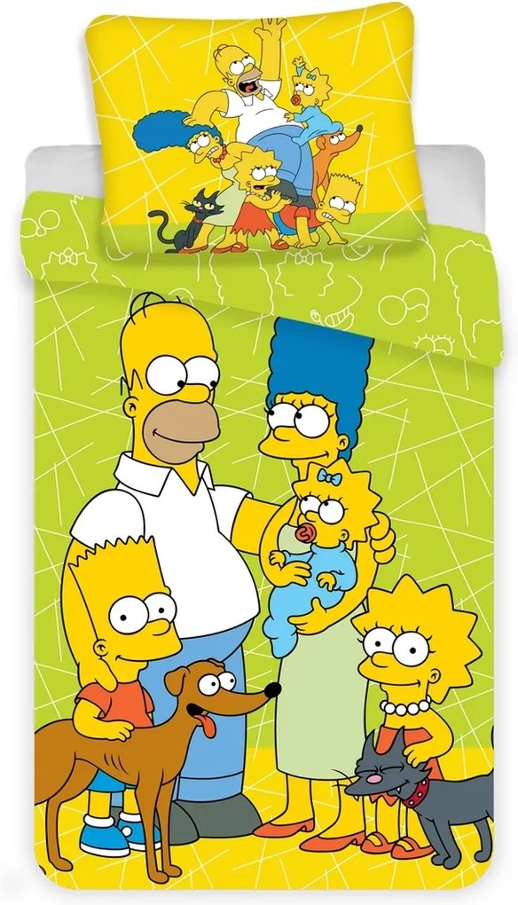 Jerry Fabrics Detské bavlnené obliečky Simpsons Green 02, 140 x 200 cm, 70 x 90 cm
