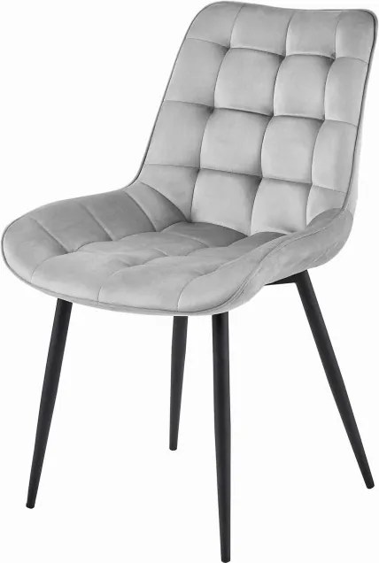 Set štyroch jedálenských stoličiek BERA zamatové strieborné / čierne nohy (4 ks)