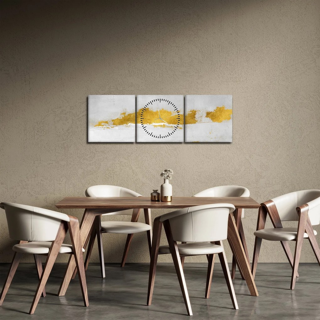 Obraz - Zlaté a šedé ťahy (s hodinami) (90x30 cm)