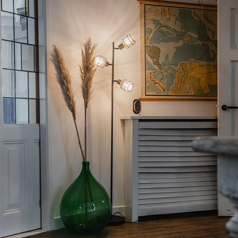 Dizajnová stojaca lampa čierna so zlatom 3-svetlo - Noud