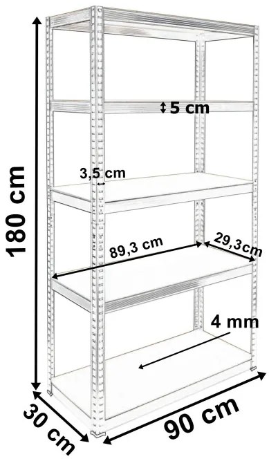 Regál CONOR 180x90x30 cm strieborný