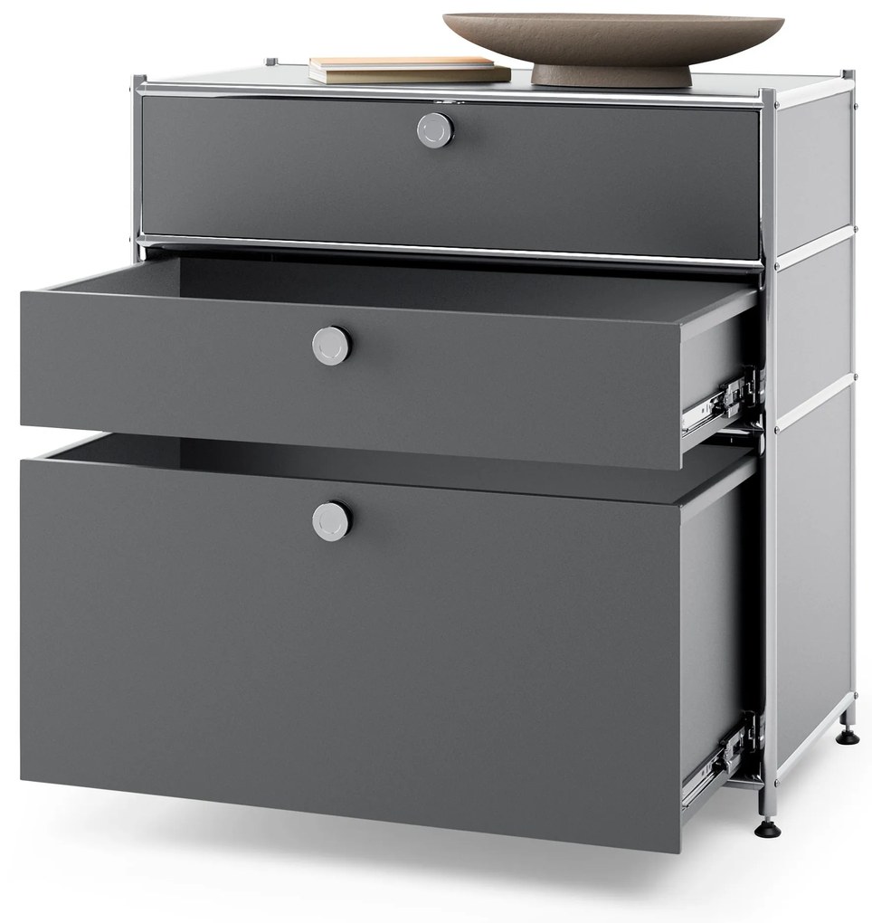 Kovová komoda »CN3« s 3 zásuvkami, sivá
