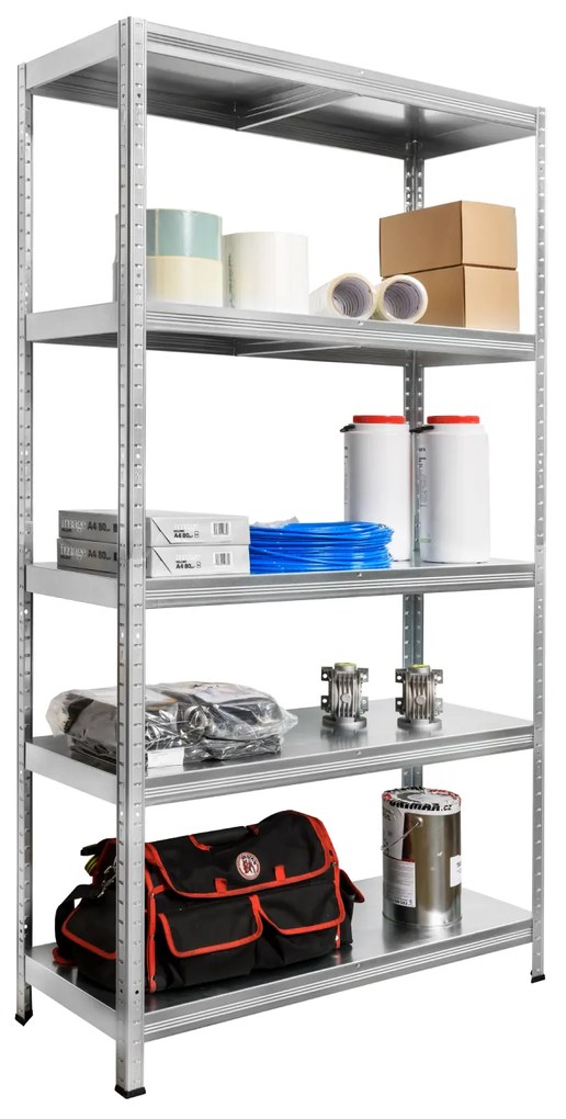 Kovona System Kovový regál, 130 kg, 1800 x 900 x 400 mm, 5 políc, biely