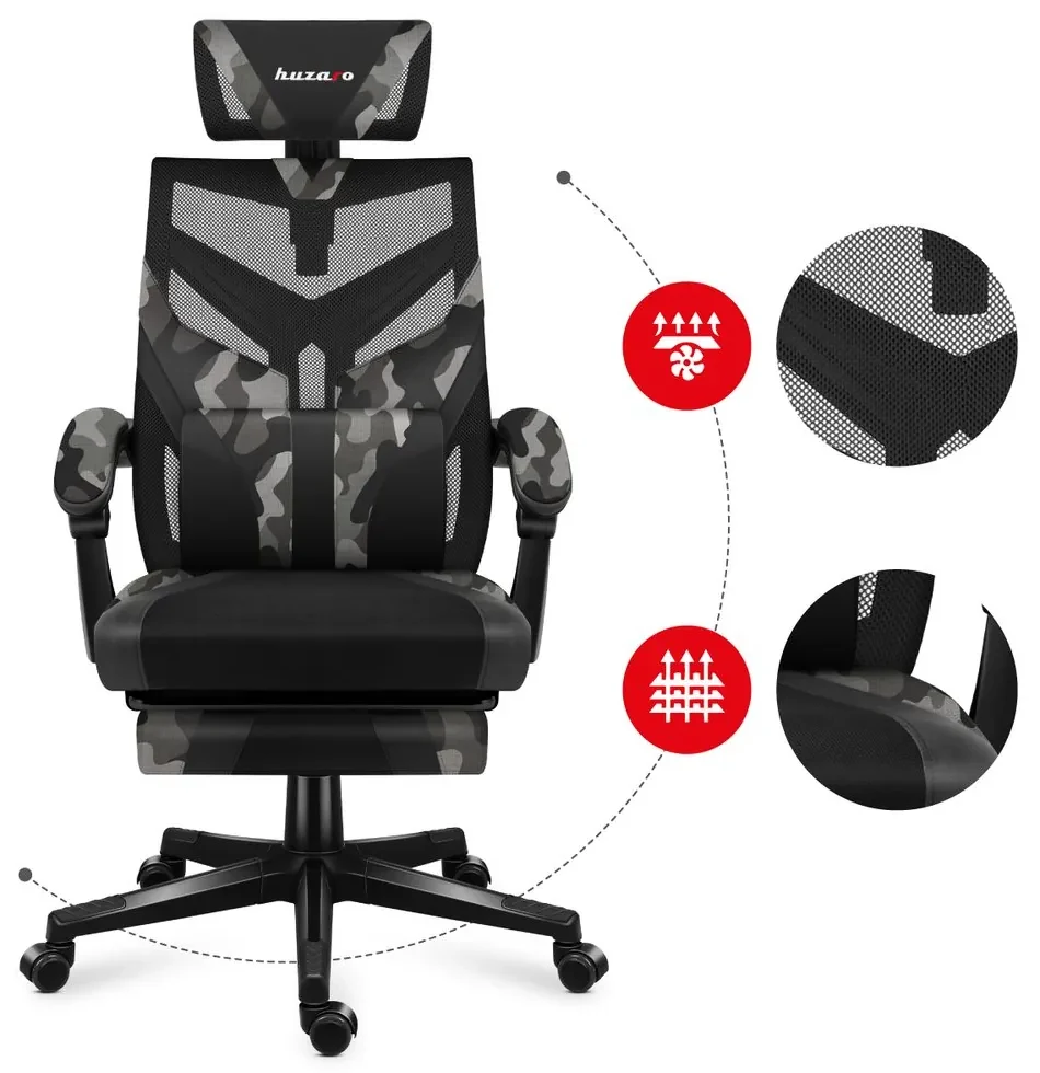 Huzaro Herné kreslo Combat 5.0 s výsuvnou podnožkou - šedá