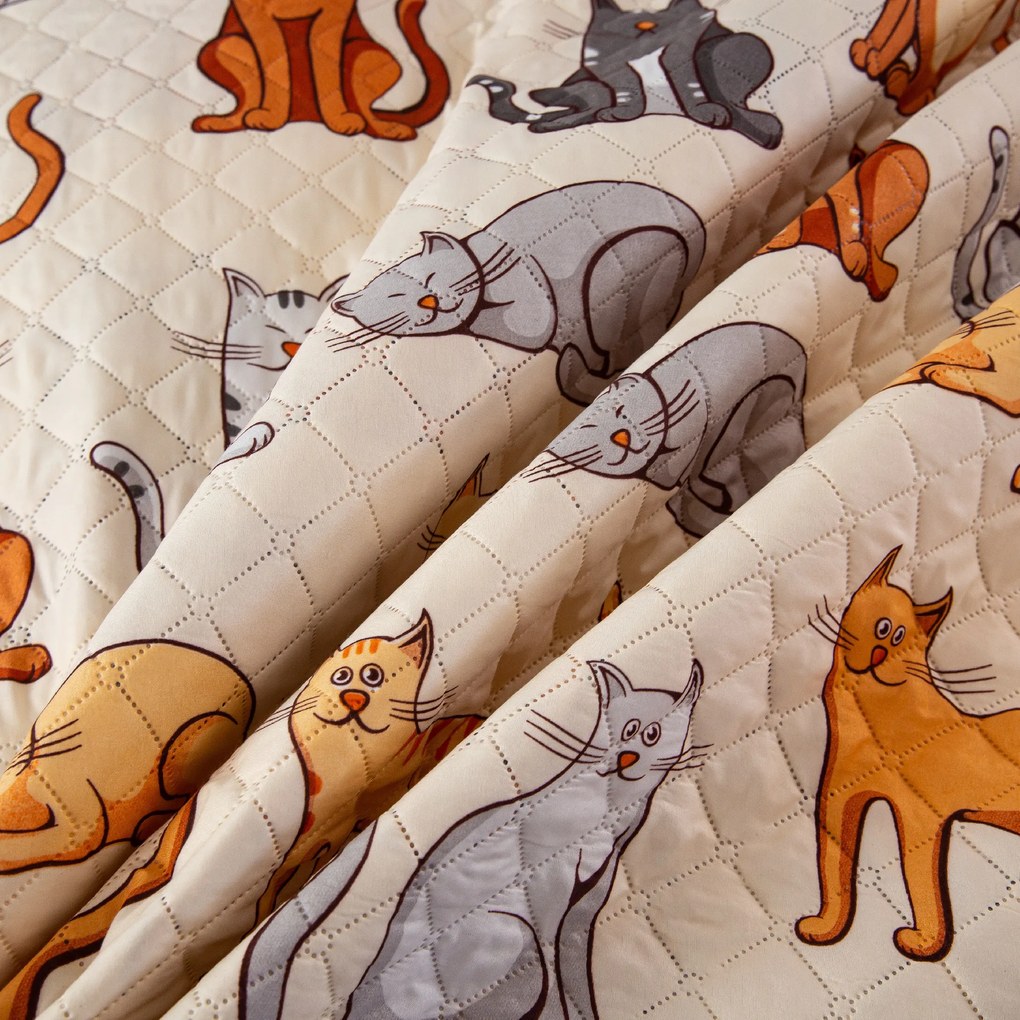 Prehoz na posteľ COLORED CATS krémový Rozmer: 170 x 210 cm