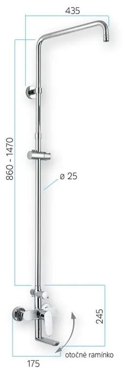 Mereo, Nástenná vaňová batéria Eve so sprchovou tyčou, hadicou, ručnou a tanierovou sprchou o 220mm, MER-CBE60101SAE