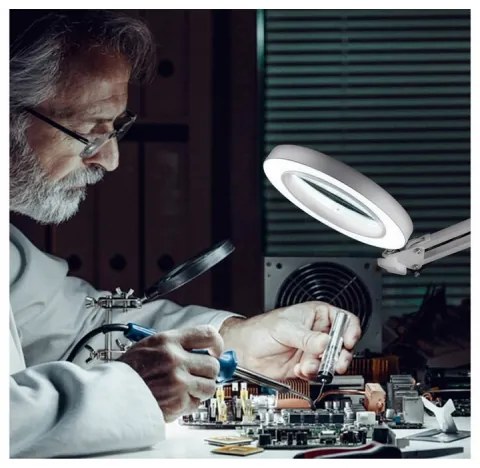 Extol - LED Stmievateľná stolná lampa s lupou LED/8W/5V 2900/4500/7500K biela