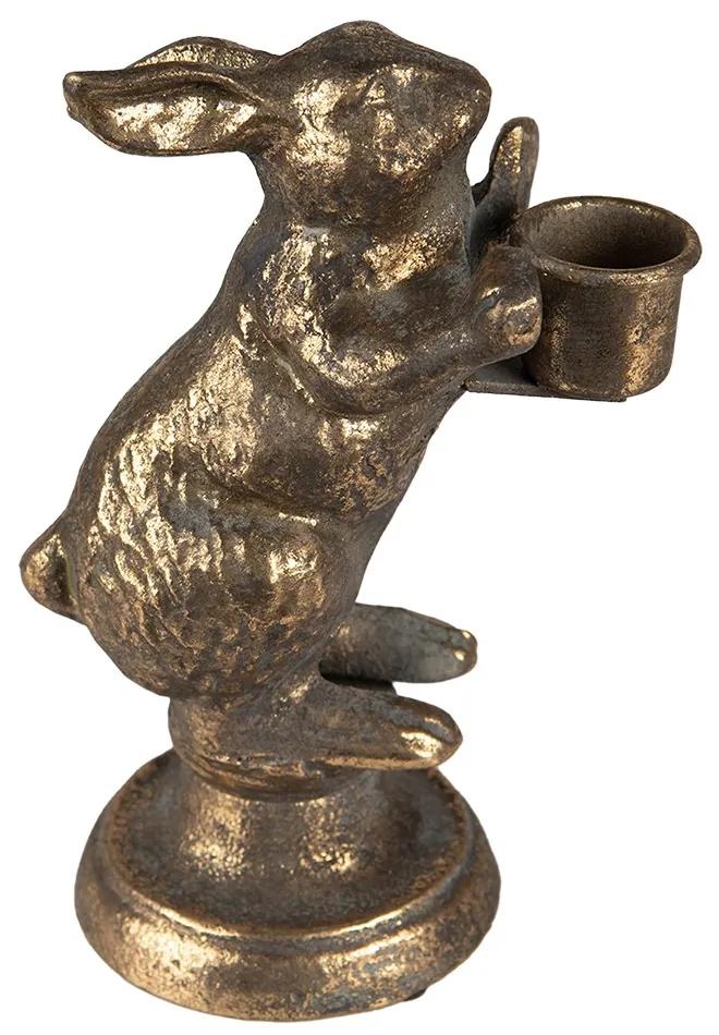 Zlatý antik kovový svietnik králik - 12*10*30 cm