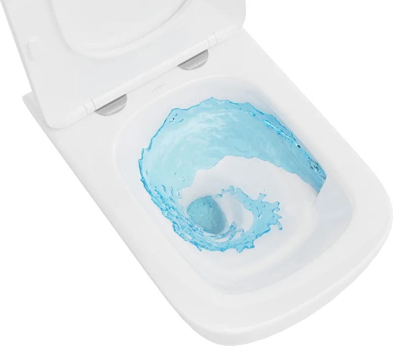 Mexen Timo, závesná WC misa 555x370x335 mm, Rimless Tornádo + WC sedadlo z duroplastu, biela lesklá, 30650200T