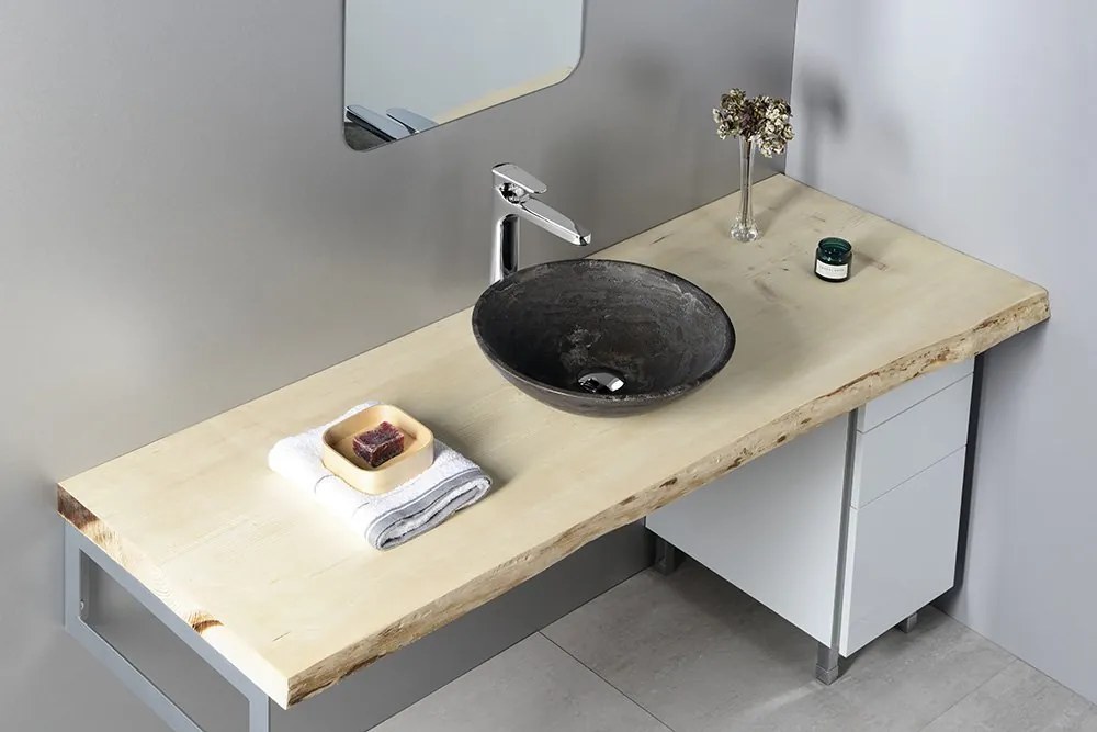 Sapho Sapho, BLOK 1 kamenné umývadlo priemer 40cm, matný tmavý kameň, 2401-02