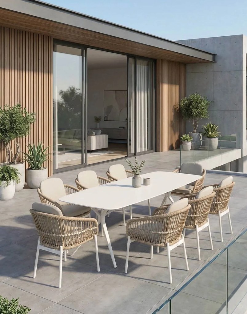 Záhradná zostava Malta: stôl 240 cm a 8 stoličiek z technoratanu