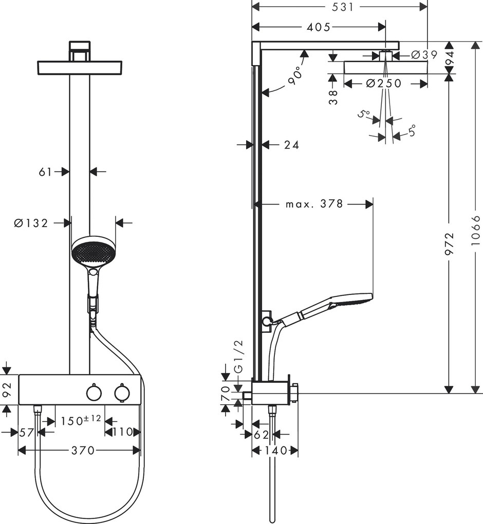 Hansgrohe Rainfinity, Showerpipe 250 1jet EcoSmart s termostatom ShowerTablet 350, čierna matná, HAN-28742670