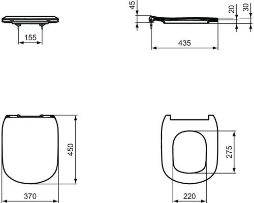 Závesné WC AQUABLADE set Ideal Standard Tesi s inštalačným systémom ProSys, ovládacie tlačidlo čierne, WC doska so SoftClose
