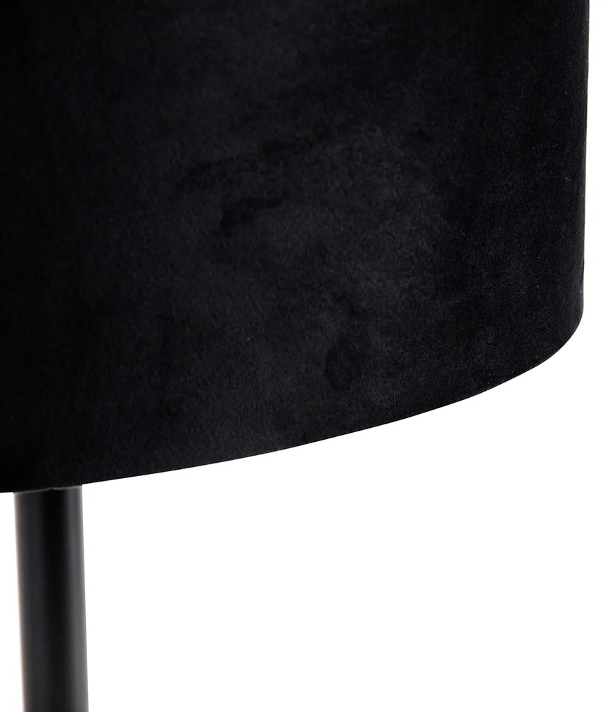 Stolová lampa čierna s oválnym zamatovým tienidlom čiernym 35 cm - Simplo
