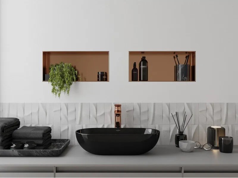 Mexen X-Wall-NR, polica na zapustenie bez príruby 45 x 20 cm, medená matná - 19C1452010