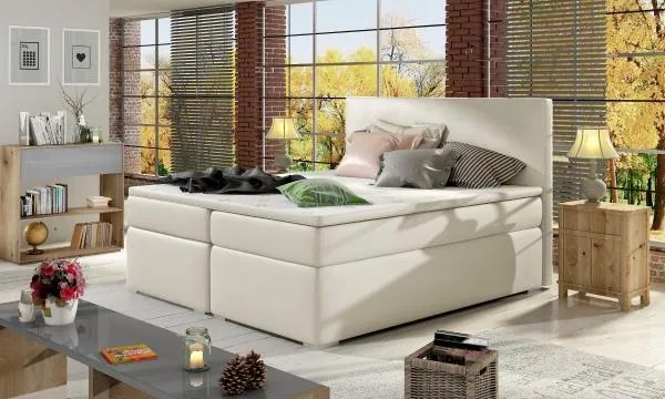 Posteľ Boxspring Divalia 200 x 180, krémová (koženka - bd 07)