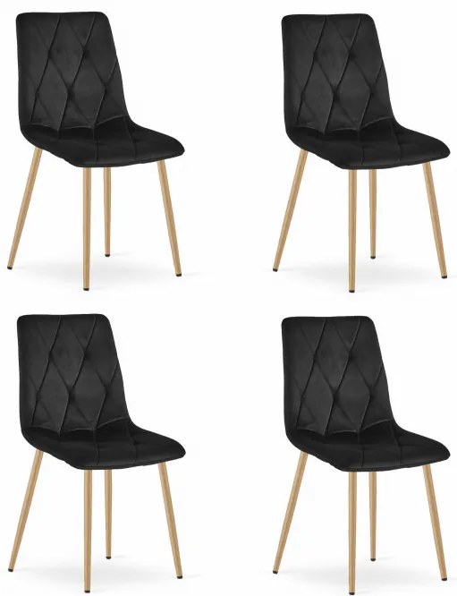 Set štyroch jedálenských stoličiek LIBRA zamatové čierne / drevené nohy (4 ks)