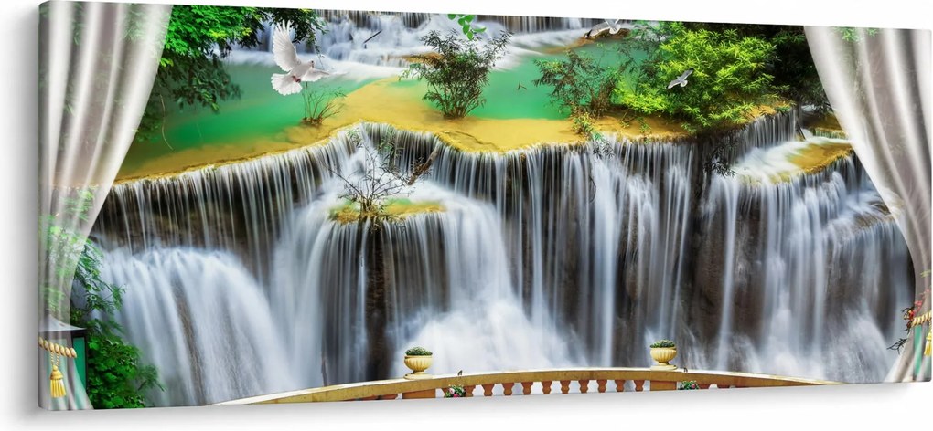 Obraz - Výhľad na kúzelné vodopády (120x50 cm)