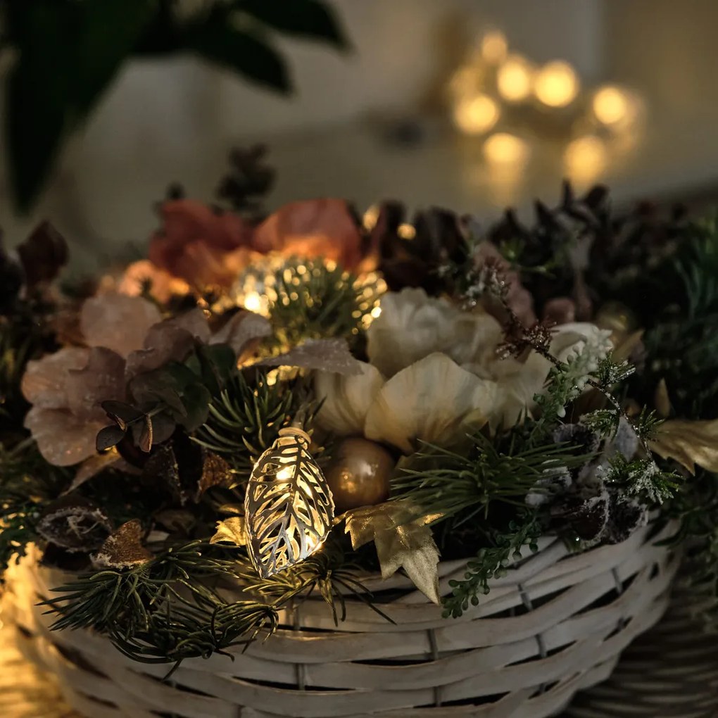 DECOLED LED světelný řetěz na baterie, 10 teple bílých diod, 1,8 m, kovové listy