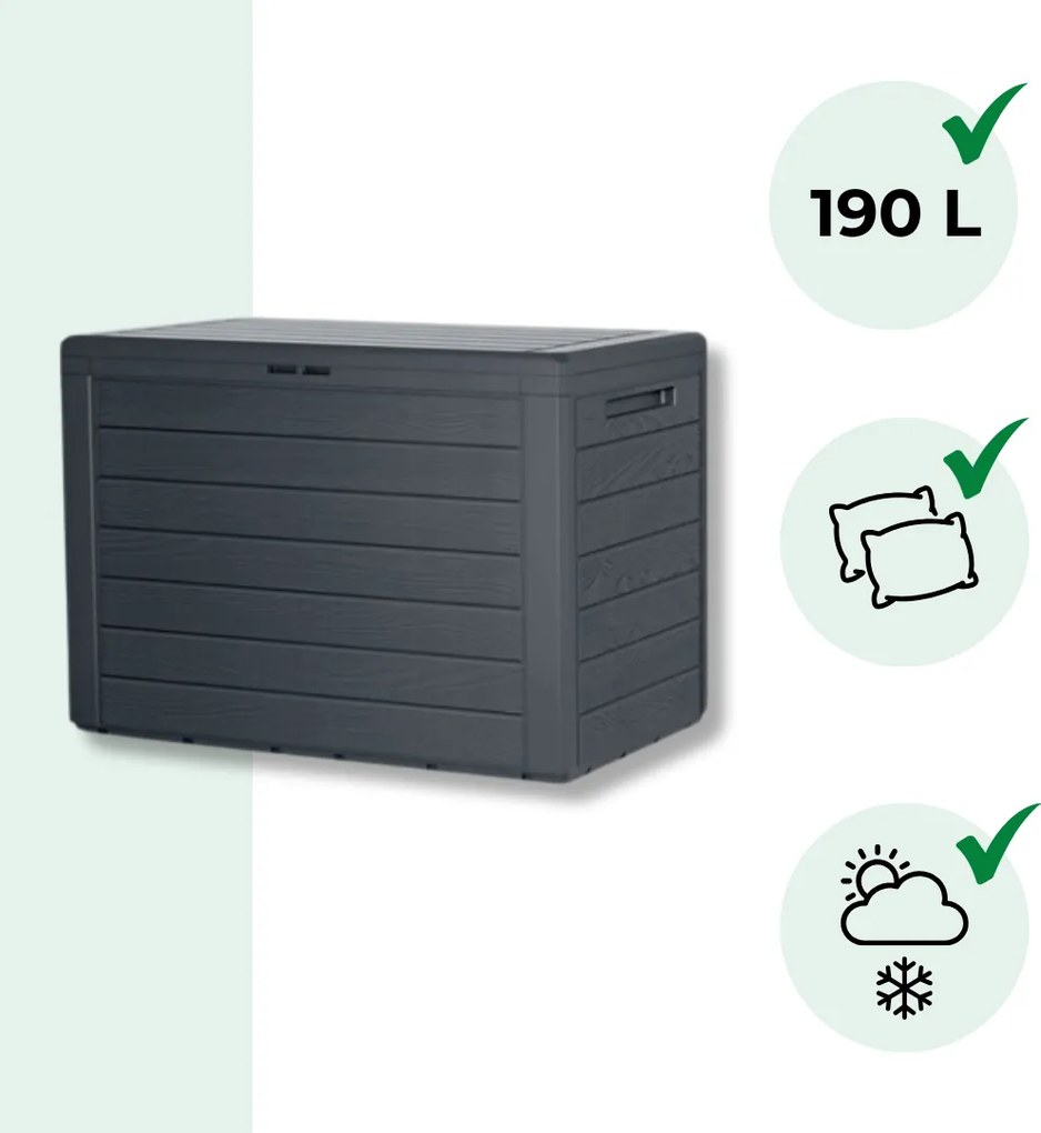 Úložný box WOODEBOX - 190L, 78x44x55cm, antracitová Prosperplast