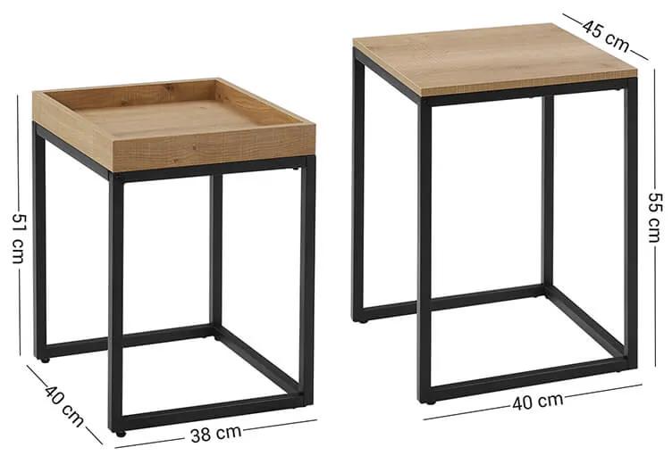 VASAGLE Súprava dvoch odkladacích stolíkov industrálna svetlé drevo