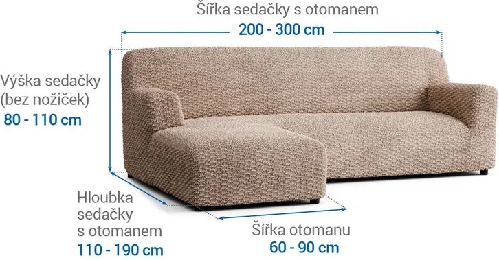 Bielastické poťahy MOSAICO béžové sedačka s otomanom vľavo (š. 170 - 300 cm)