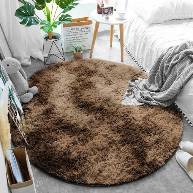 Protišmykový koberec SHAGGY ombré, hnedý kruh