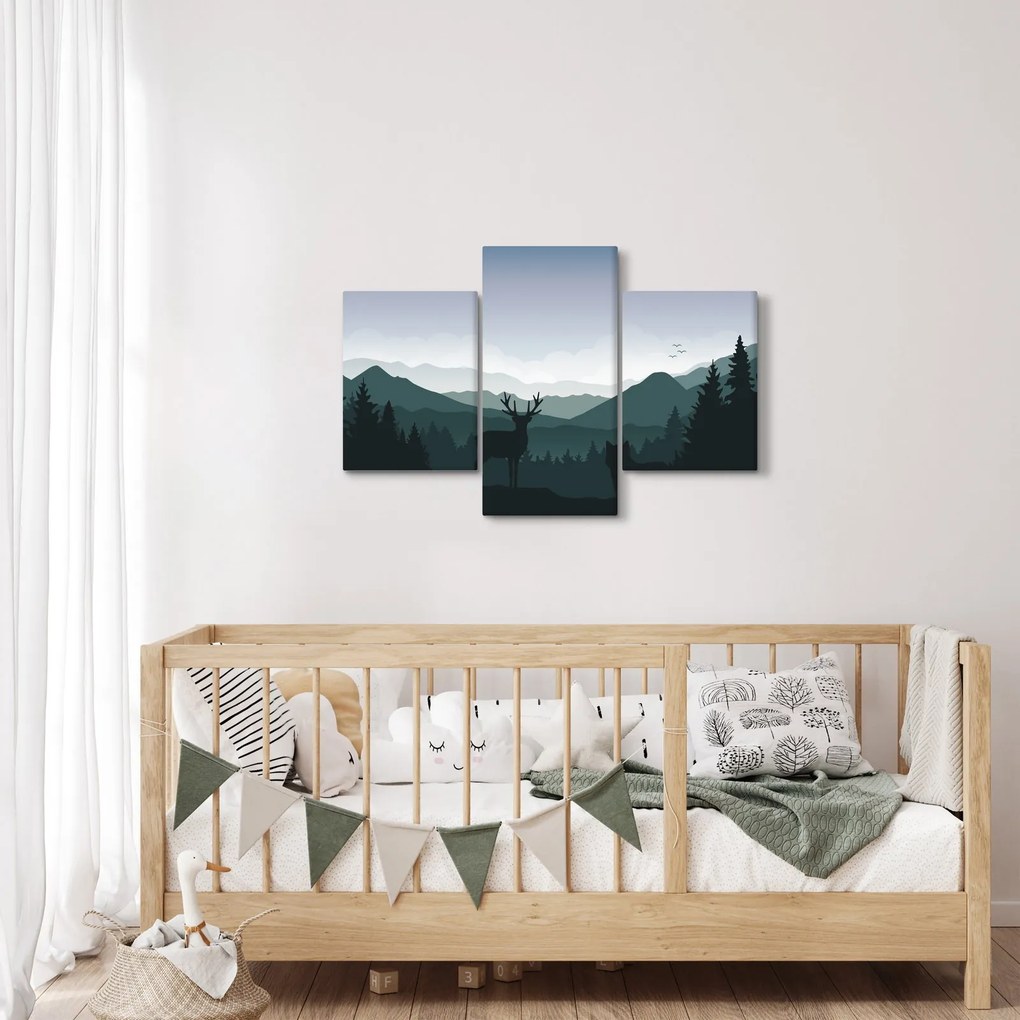 Obraz - Jeleň s vlkom v skalách (90x60 cm)