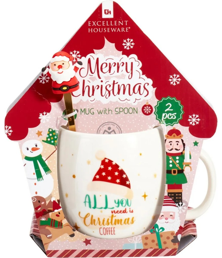 Vianočný porcelánový hrnček s lyžičkou Santa 550 ml