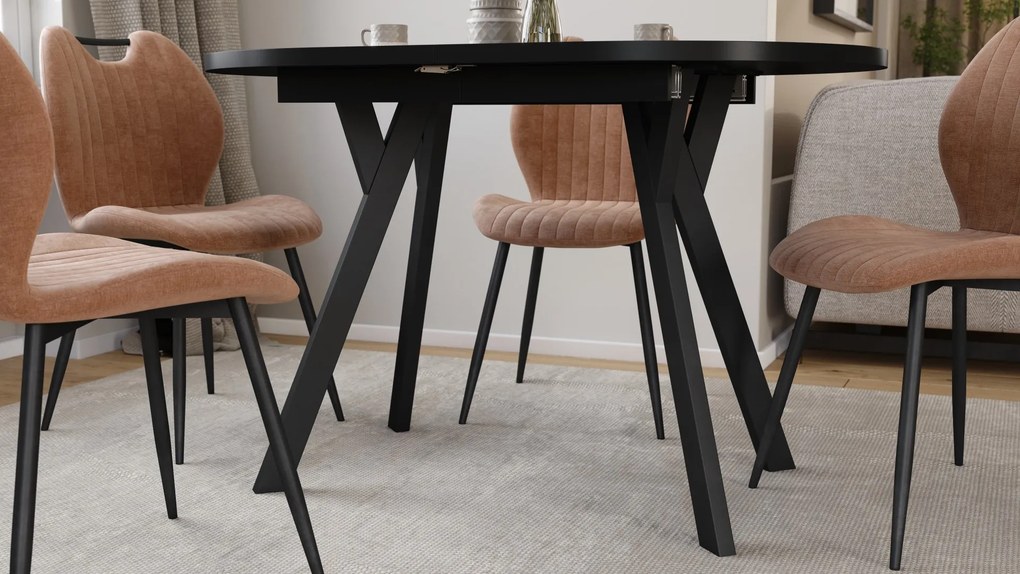Mazzoni ALMO Čierny mat / čierne nohy - OVÁLNY ROZKLADACÍ STÔL 120-220 cm PRE 10-12 OSÔB