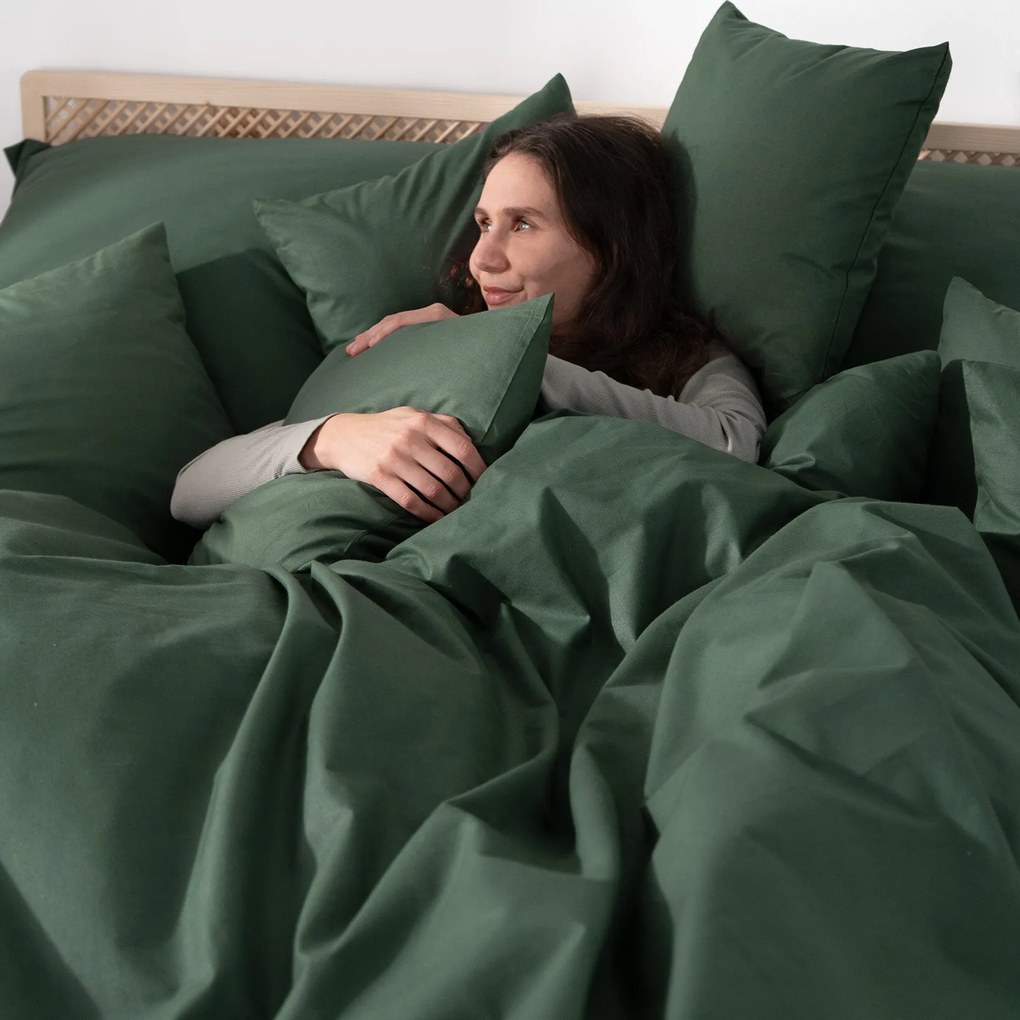 Goldea bavlnené posteľné obliečky - tmavo zelené 140 x 200 a 70 x 90 cm