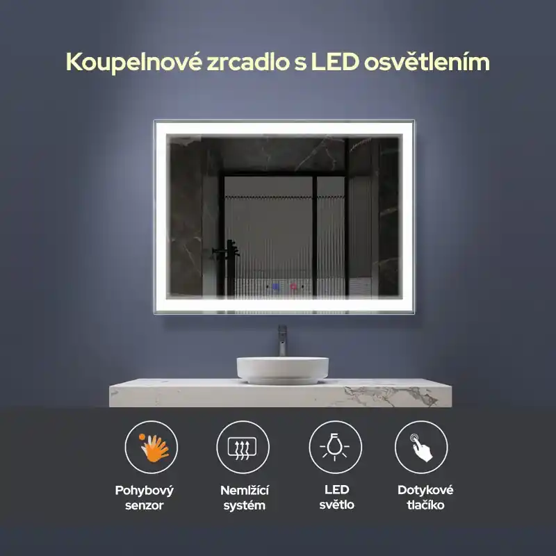 Bezdoteku Nemlžící kúpeľňové zrkadlo s LED osvetlením 80x60 cm KZ1 | BIANO