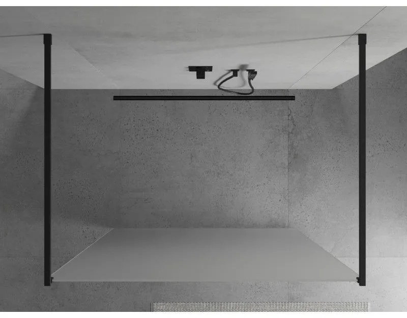 Mexen Kioto, priechodná sprchová zástena 100 x 200 cm, 8mm sklo námraza, 2x čierna stabilizačná rozpera, 800-100-002-70-30